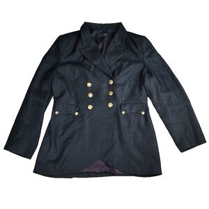 J Peterman Linen Military Blazer Navy Double Breasted Gold Button **Flaws